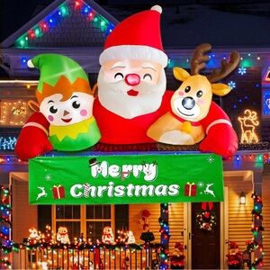 7.2ft Inflatable Santa, Elf, and Reindeer Christmas Decoration